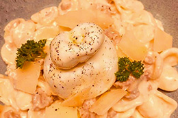 Orrechiette crème pecorino saucisse et burrata